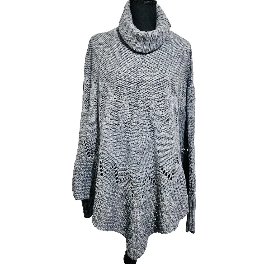 Iperico Made In Italy Gray Poncho Sweater Wool Mohair Blend One Size Fits All